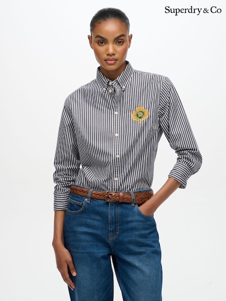 Superdry Blue Slim Crest Poplin Long Sleeve Shirt (G56947) | £45