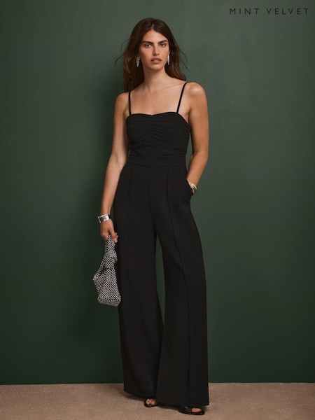 Mint Velvet Black Pleated Bandeau Jumpsuit (G57037) | £199