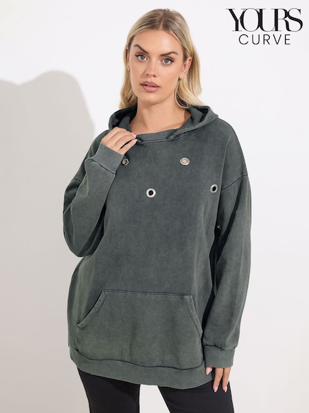 Yours Curve Grey Eyelet Hoodie (G57393) | £31