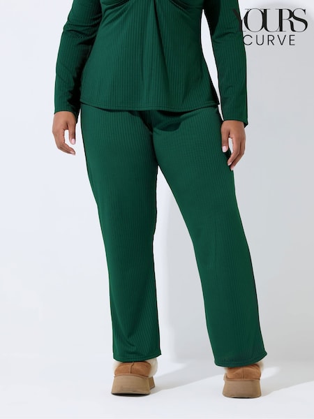 Yours Curve Blue Limited Ribbed Wide Leg Trousers (G57425) | £31