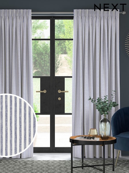 Blue Stitch Stripe Made to Measure Curtains (G57469) | £100