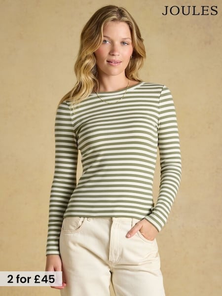 Khaki Green - Joules Sophie Ribbed Fitted T-shirt