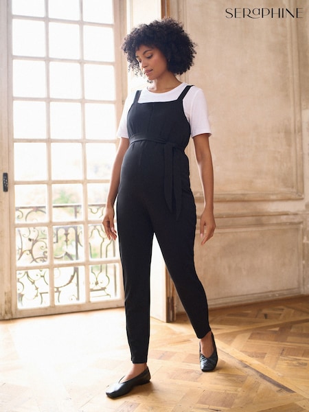 Seraphine Black Maternity & Nursing Jersey Dungarees (G57571) | £59