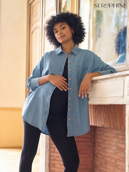 Seraphine Blue Denim Maternity & Nursing Shirt Dress (G57576) | £59