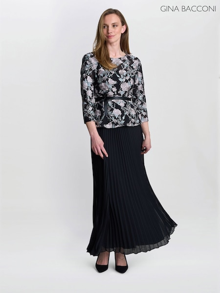 Gina Bacconi Annie Long Pleated Black Skirt (G57664) | £140