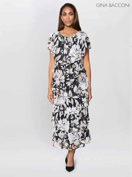 Blossom Printed Black Midi Dress (G57668) | £250