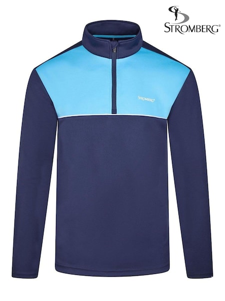 Stromberg Blue Mens Broadstone Colourblock Golf Half Zip Midlayer Fleece (G57695) | £60