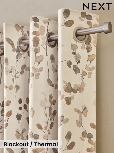 Honesty Leaf Floral Print Blackout/thermal Eyelet Curtains