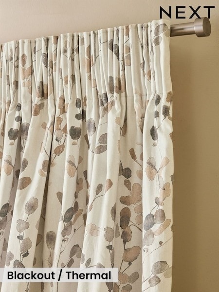 Honesty Leaf Floral Print Blackout/thermal Pencil Pleat Curtains