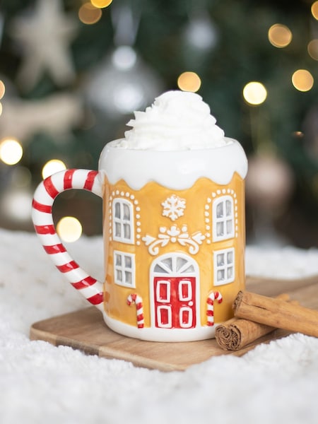 Something Different Beige Candy Cane Gingerbread House Mug (G57724) | £18