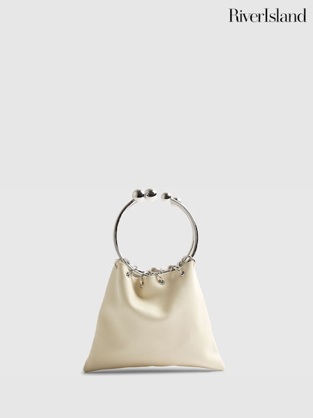 River Island Cream Studded Leather Clutch (G57866) | £52