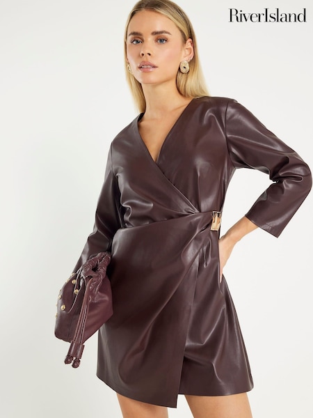 River Island Red Petite Faux Leather Wrap Dress (G57871) | £51