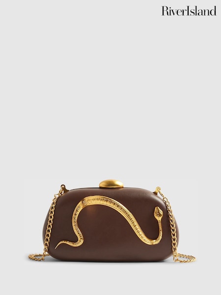River Island Brown Snake Hard Case Chain Clutch (G57937) | £39
