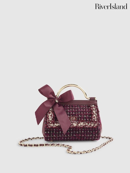 River Island Red Boucle Metal Handle Tote With charm (G57989) | £39