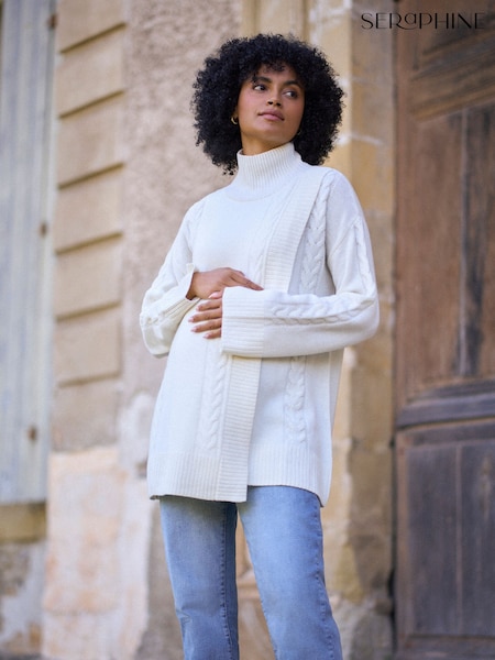 Seraphine Ivory Maternity & Nursing Cross Over Longline Jumper (G58016) | £99
