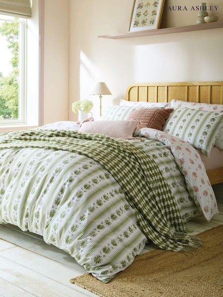 Laura Ashley Sage Pink Pensham Stripe Duvet Cover and Pillowcase Set (G58057) | £40 - £80