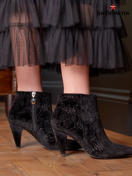 Joe Browns Black Embossed Pattern Velvet Ankle Boots (G58370) | £65