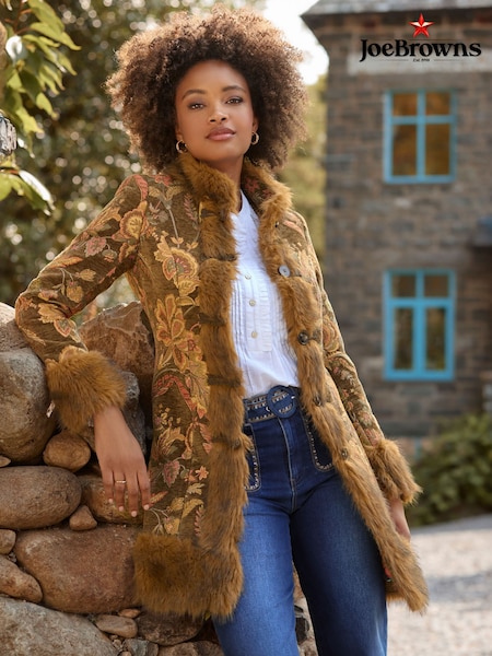 Gold Floral Print Jacquard Coat (G58395) | £125
