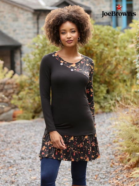 Joe Browns Black Robin Print Jersey Tunic Top (G58427) | £52