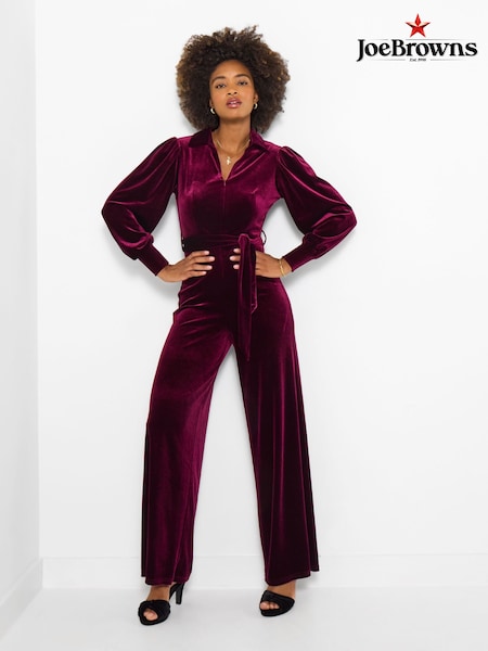 Joe Browns Red Wide Leg Velour Zip Through Jumpsuit (G58433) | £70