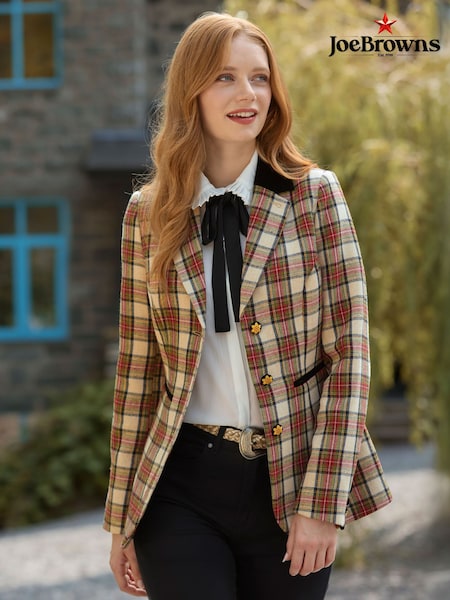 Joe Browns Cream Velour Collar And Trim Check Jacket (G58434) | £95
