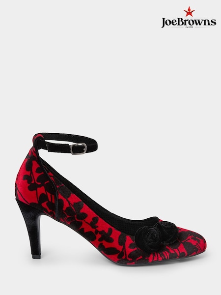 Joe Browns Red Floral Print Velvet Shoes (G58441) | £60
