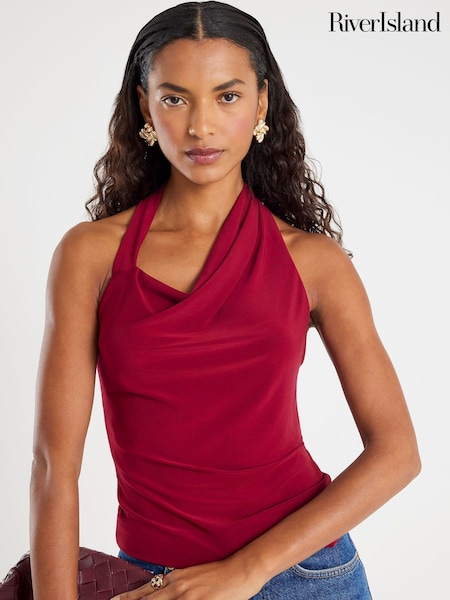River Island Red Sleeveless Drape Halter Neck Top (G58451) | £26