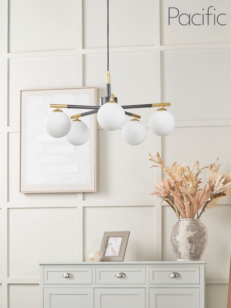 Pacific White Wanda Orb Metal 5 Light Pendant Ceiling Light (G58521) | £250