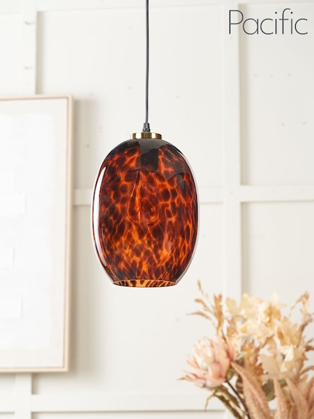 Pacific Brown Lucien Tortoiseshell Egg Glass Pendant Ceiling Light (G58527) | £70