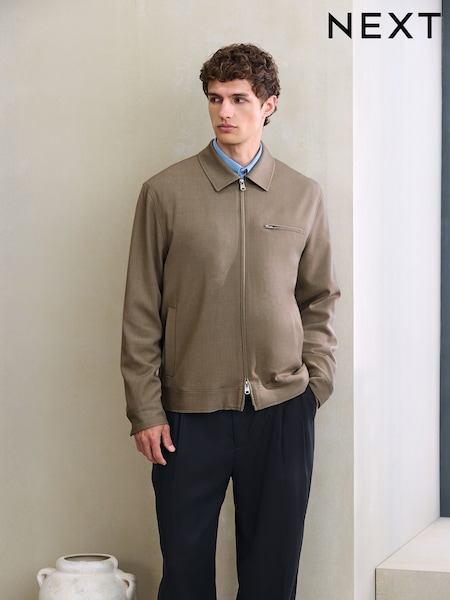 Stone - Regular Fit Motionflex Smart Twill Zip Shacket