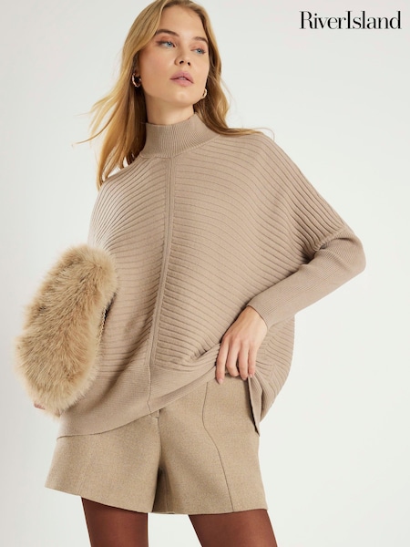 River Island Brown High Neck Rib Jumper (G58644) | £34