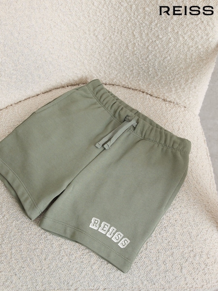Reiss Sage/Off White Swinley Cotton Logo Drawstring Shorts (G58715) | £25