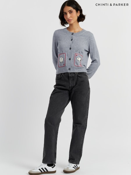 Chinti & Parker Grey Wool-Cashmere Snoopy & Charlie Cardigan (G58758) | £175