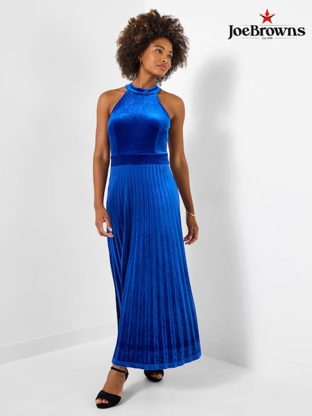 Joe Browns Blue Petite Halter Neck Velour Maxi Dress (G58857) | £65
