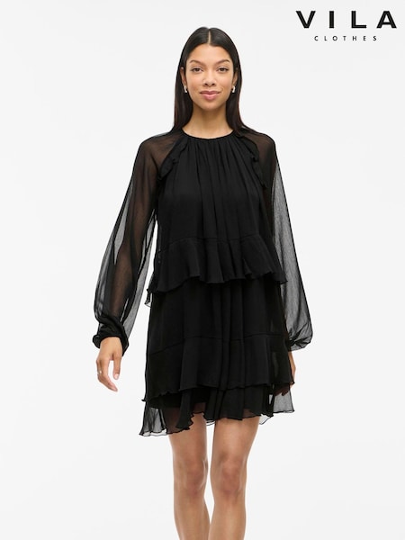VILA Black Ruffle Dress (G58928) | £45