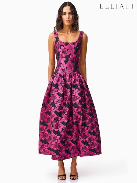 Elliatt Pink Holly Floral Jaquard Midi Dress (G58956) | £330