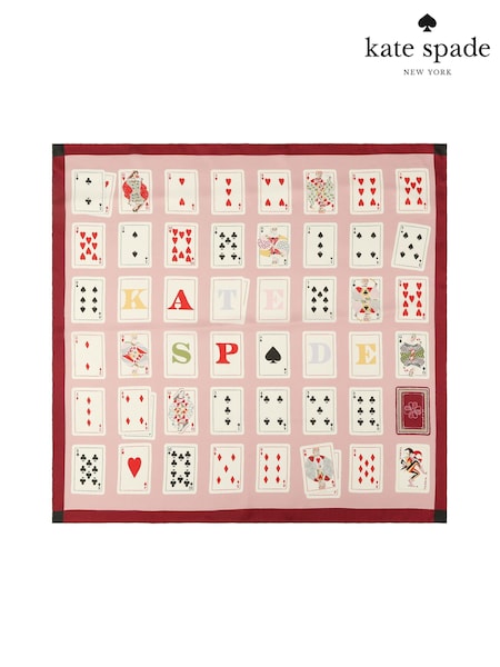 kate spade new york Pink Playing Cards Silk Square Scarf (G59012) | £95