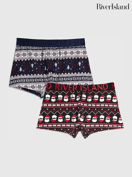 River Island Brown Christmas Trunks 2 Pack (G59026) | £16
