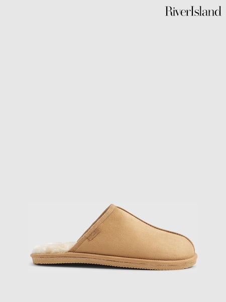 River Island Brown Microfibre Mule Slippers (G59033) | £22