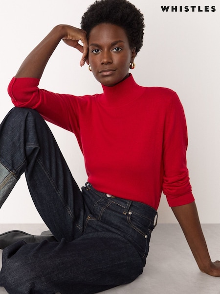 Whistles Red Fine Wool Mix Funnel Neck Knit Jumper (G59190) | £89