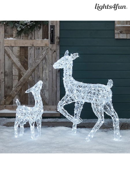 Lights4fun 90cm Doe & Fawn Acrylic LED Light Up Reindeer (G59248) | £130