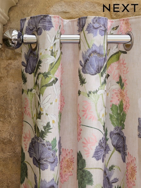 Kew Collection Floral Touch Of Linen Eyelet Lined Curtains