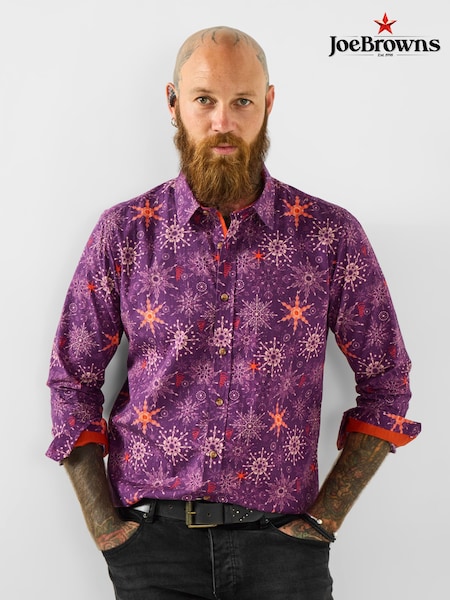 Joe Browns Purple Snowflake Print Long Sleeve Shirt (G59303) | £45