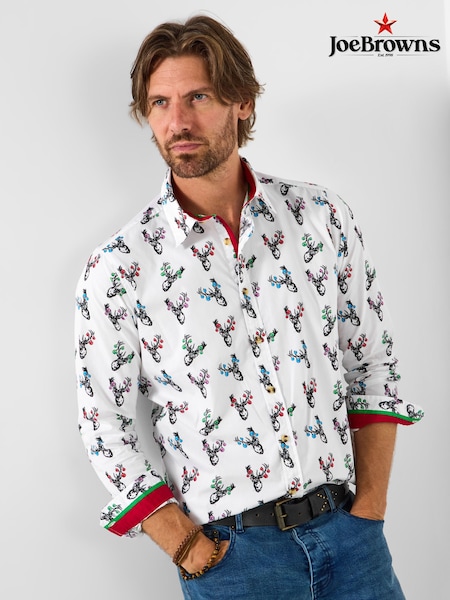 Joe Browns White Novelty Stag And Bauble Print Long Sleeve Shirt (G59306) | £45
