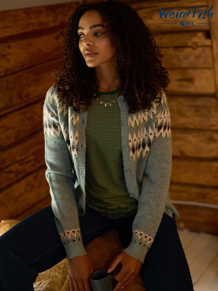 Weird Fish Green Haze Hatty Fairisle Pattern Cardigan (G59415) | £70