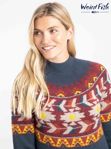 Weird Fish Blue Arelia Ikat Knitted Jumper (G59417) | £65