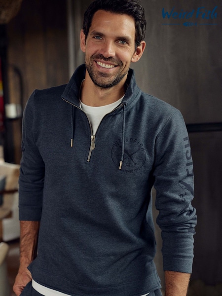 Weird Fish Blue Oakville Graphic 1/4 Zip Sweatshirt (G59440) | £55