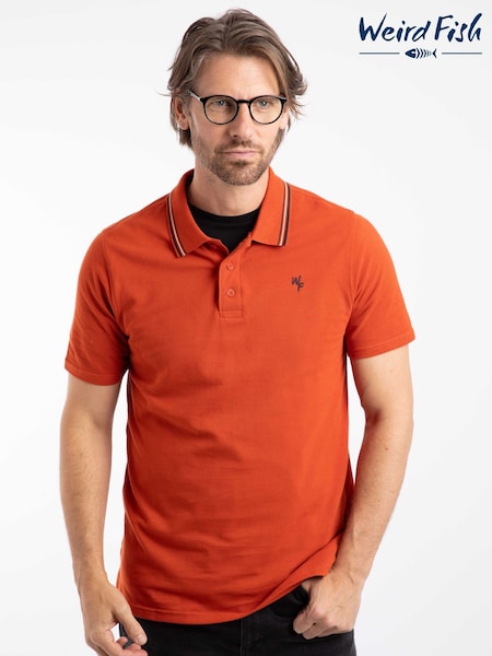 Weird Fish Orange Dylan Tipped Collar Polo Shirt (G59444) | £40