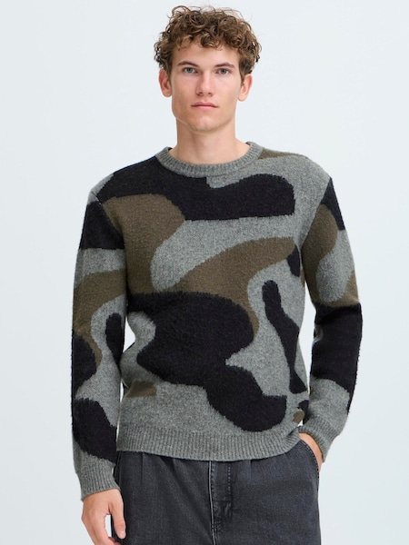 Casual Friday Grey CFESKO Camouflage Wool Mix Knitted Sweat Top (G59473) | £100
