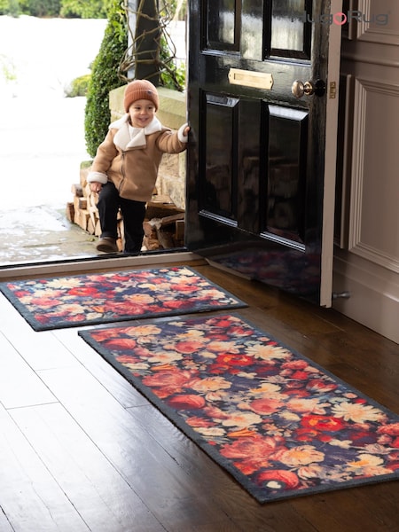 Hug Rug Navy Dark Florals Runner (G59637) | £80